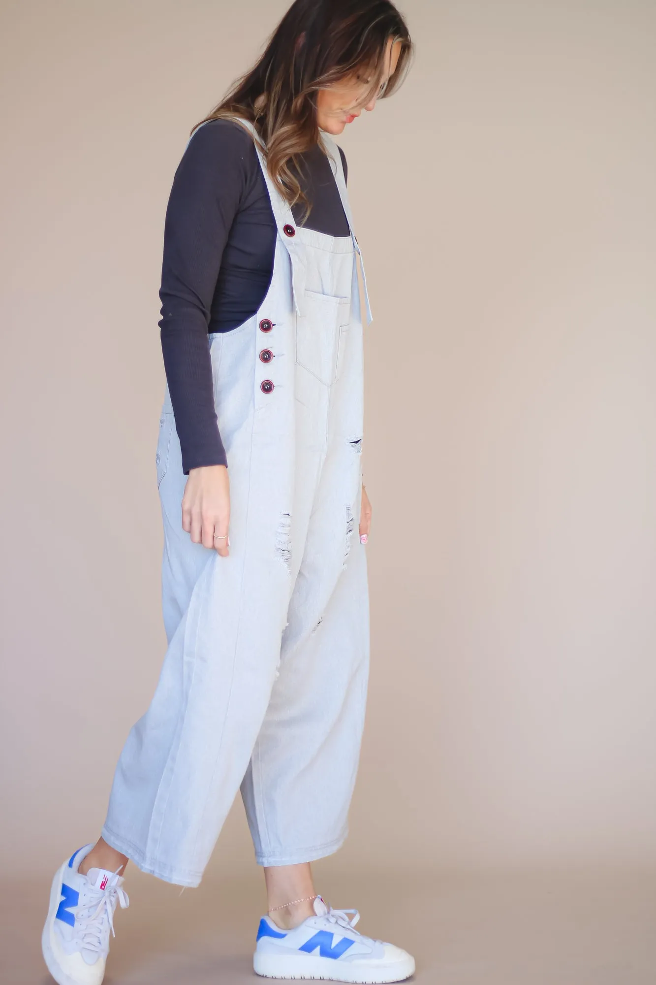 Frankie Twill Overalls in Stone