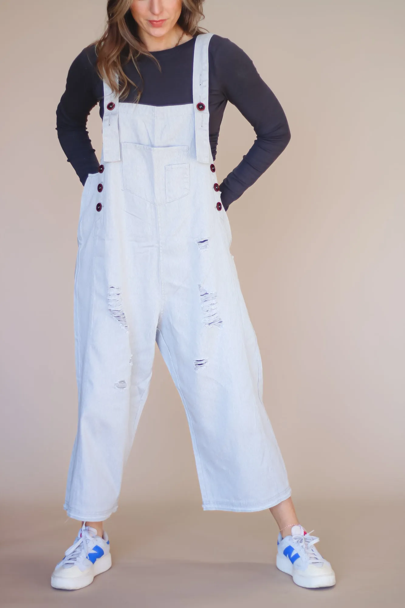 Frankie Twill Overalls in Stone