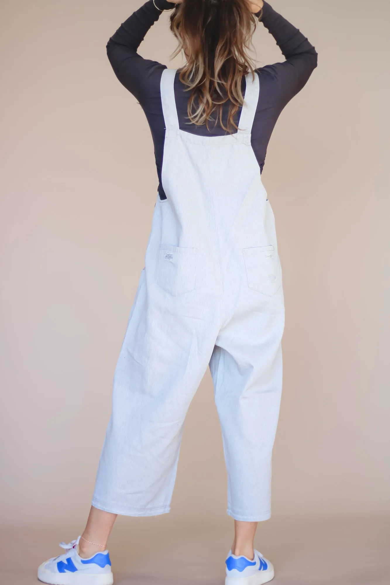 Frankie Twill Overalls in Stone