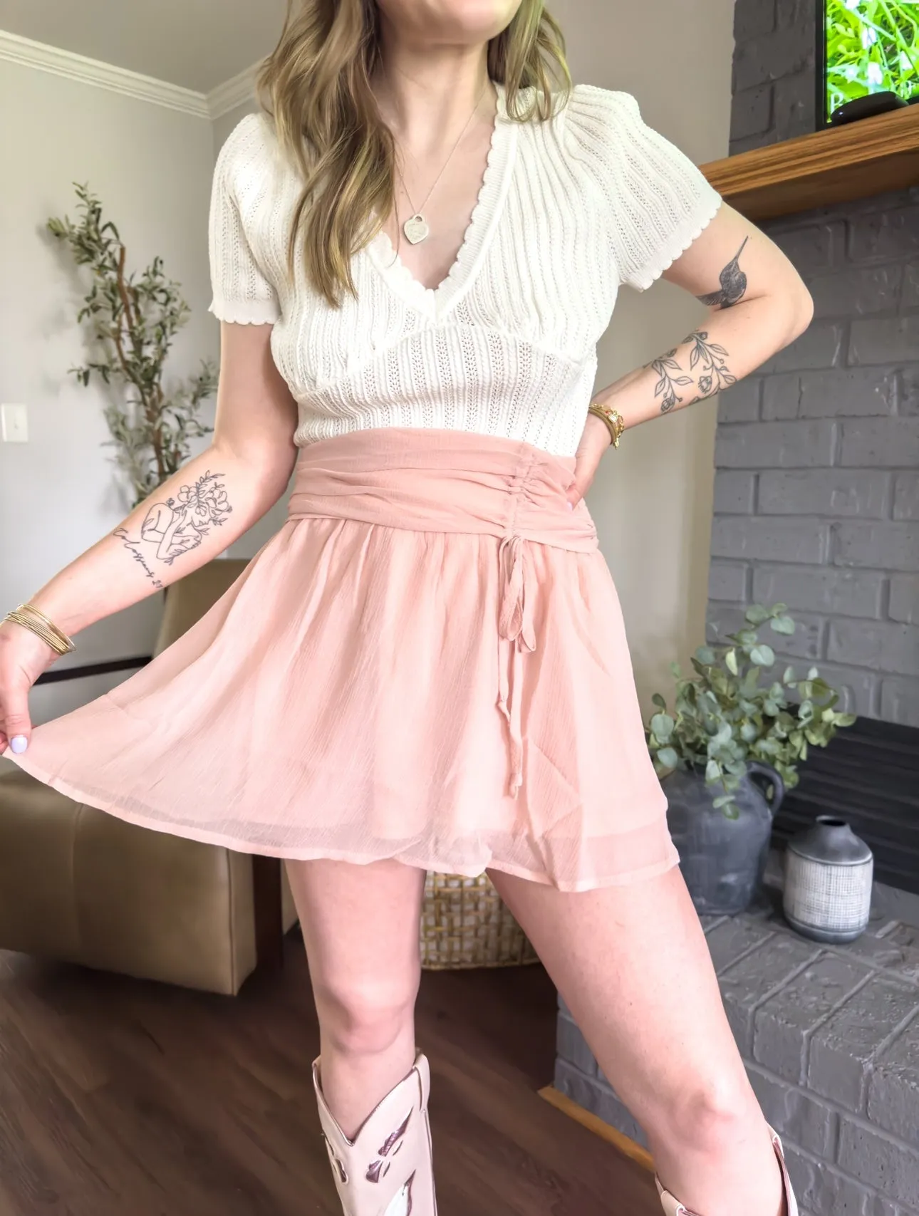 Give A Twirl Ruched Skirt | Blush