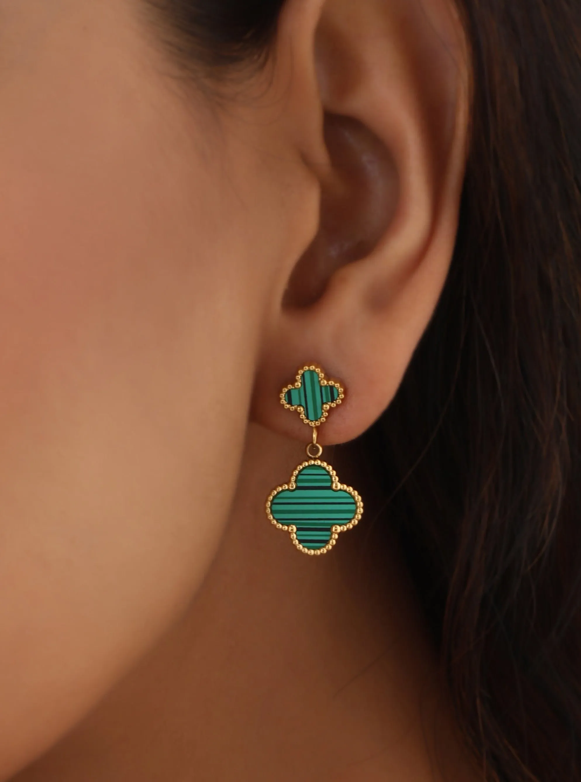 Green Clover Leaf Earrings