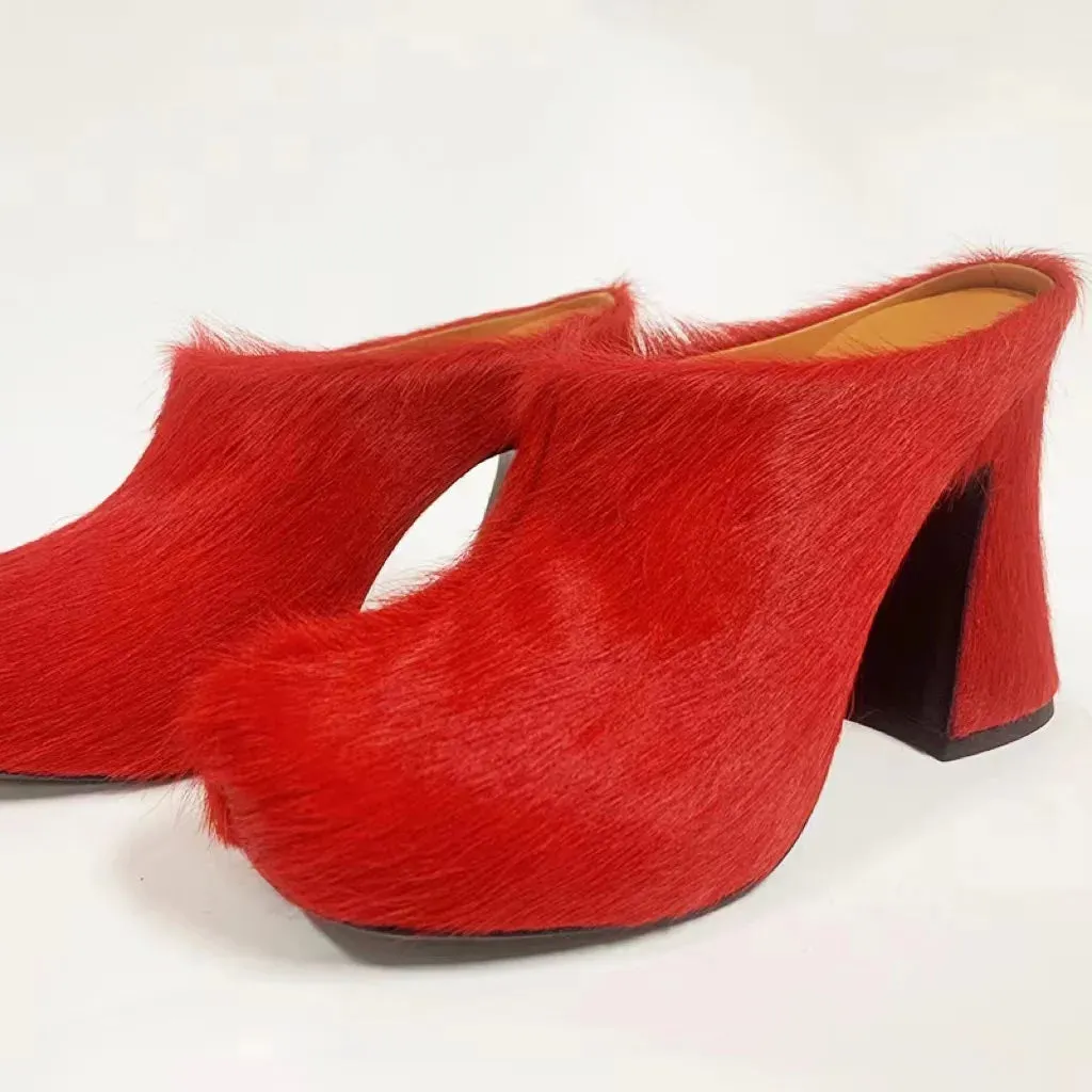 Hoofin' It- the Horsehair High Heel Mules Shoes 8 Colors