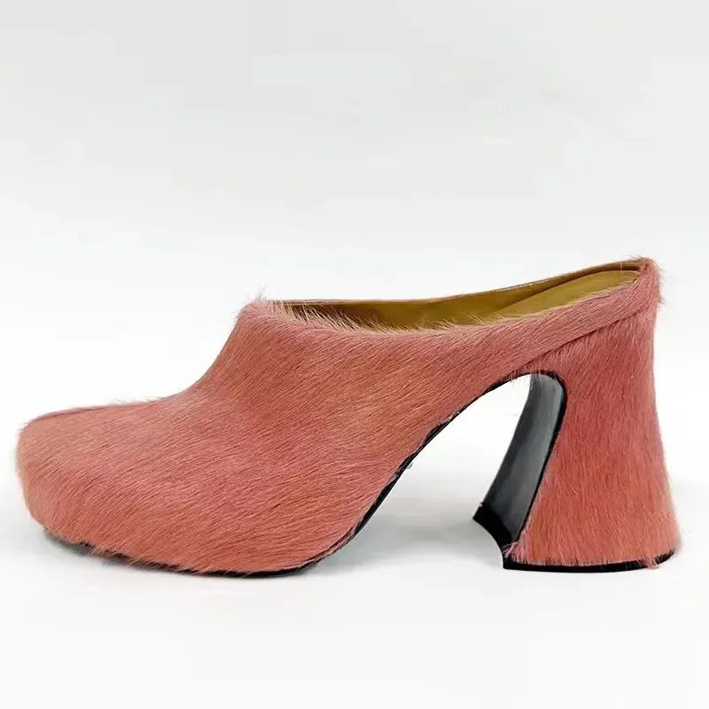 Hoofin' It- the Horsehair High Heel Mules Shoes 8 Colors