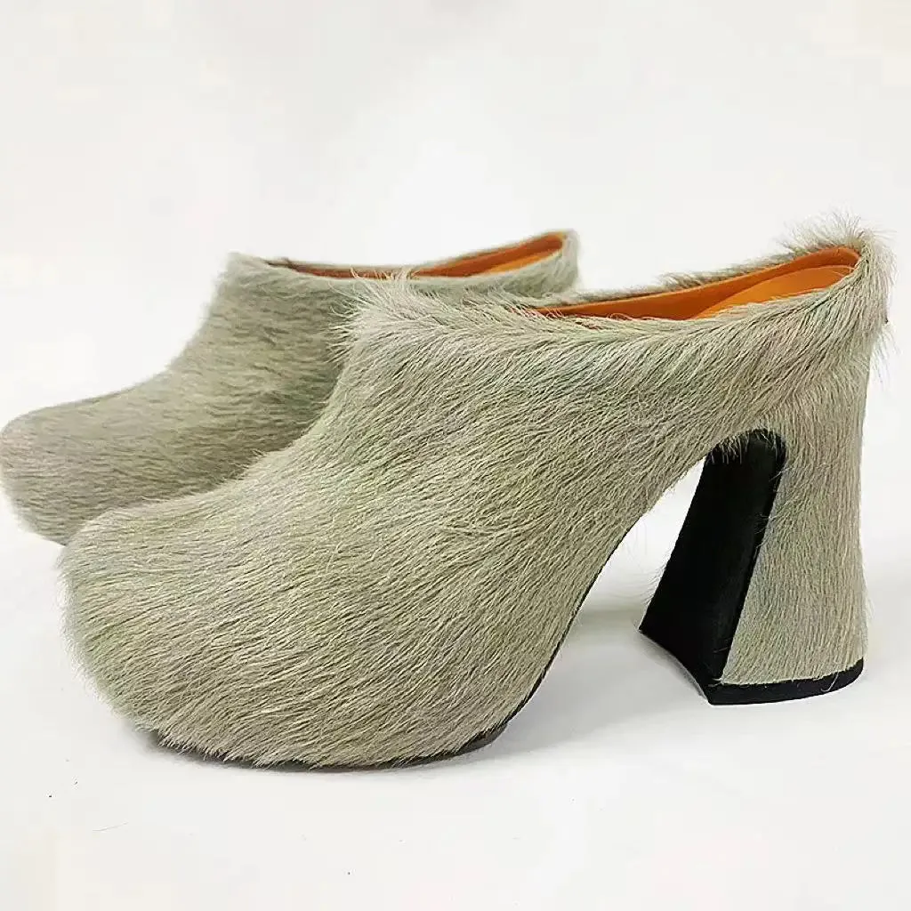 Hoofin' It- the Horsehair High Heel Mules Shoes 8 Colors