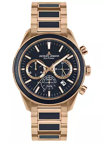 Jacques Lemans Eco Power Solar Chronograph Rose Gold Plated & Vegan Apple Skin Men’s Bracelet Watch | Grattan