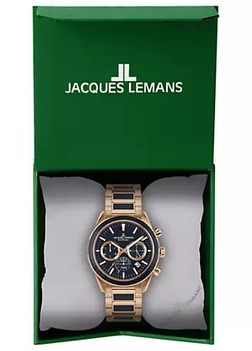 Jacques Lemans Eco Power Solar Chronograph Rose Gold Plated & Vegan Apple Skin Men’s Bracelet Watch | Grattan