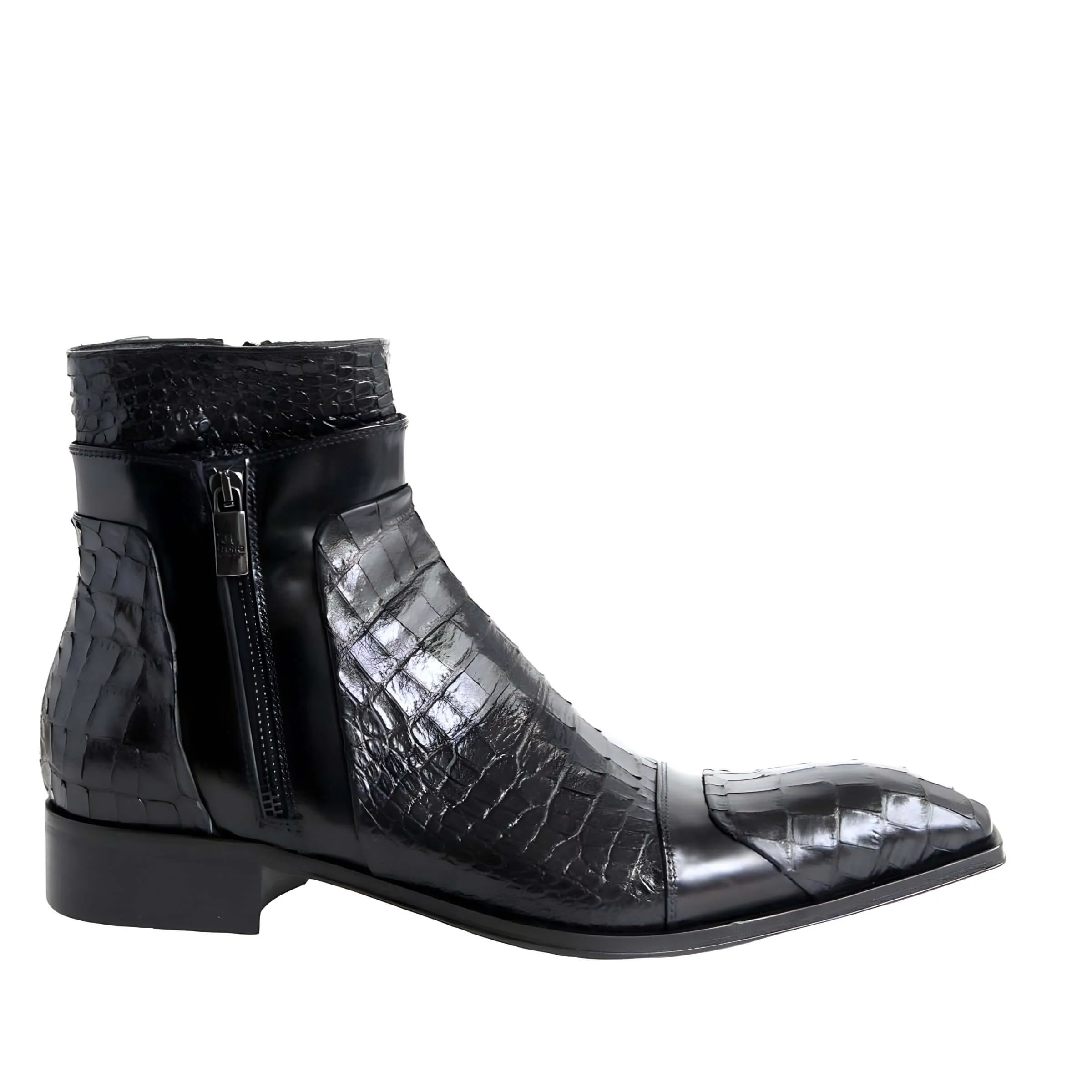 Jo Ghost 5252 Men's Shoes Black Crocodile Print / Calf-Skin Leather Ankle Boots (JG5352)