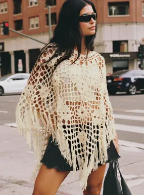 Joanes Crochet Poncho Beige