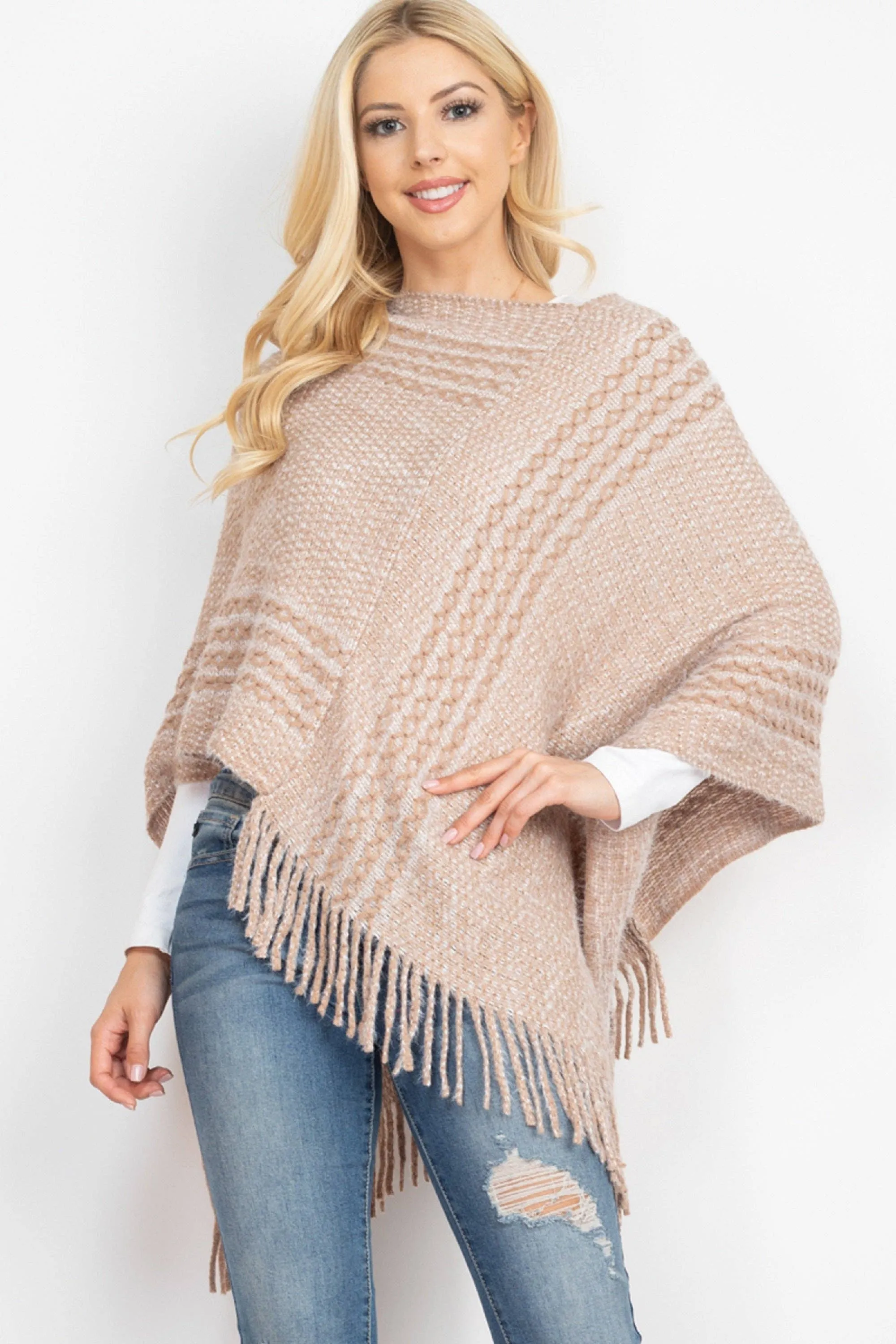 June Knit Fringe Poncho: Ivory