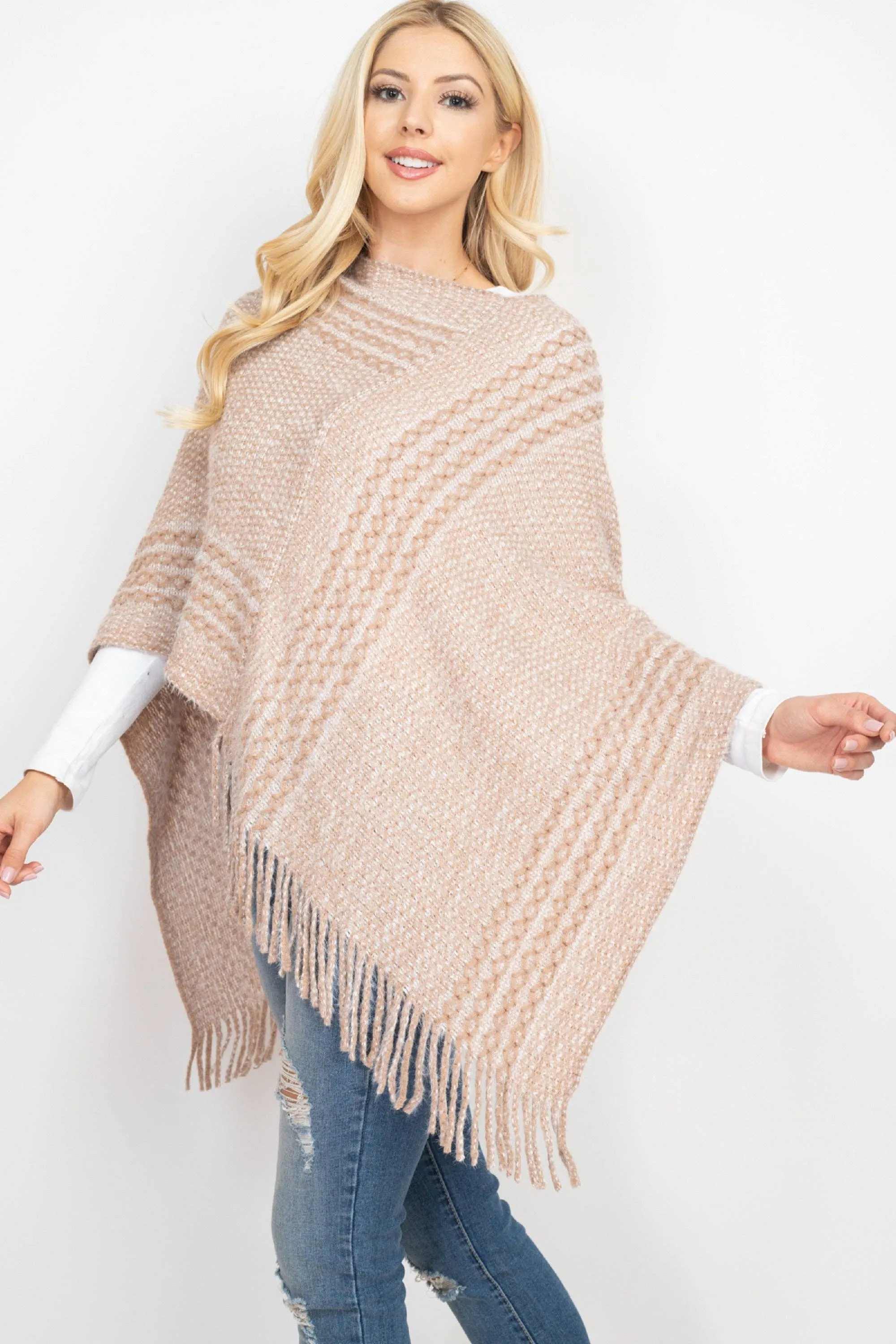 June Knit Fringe Poncho: Ivory