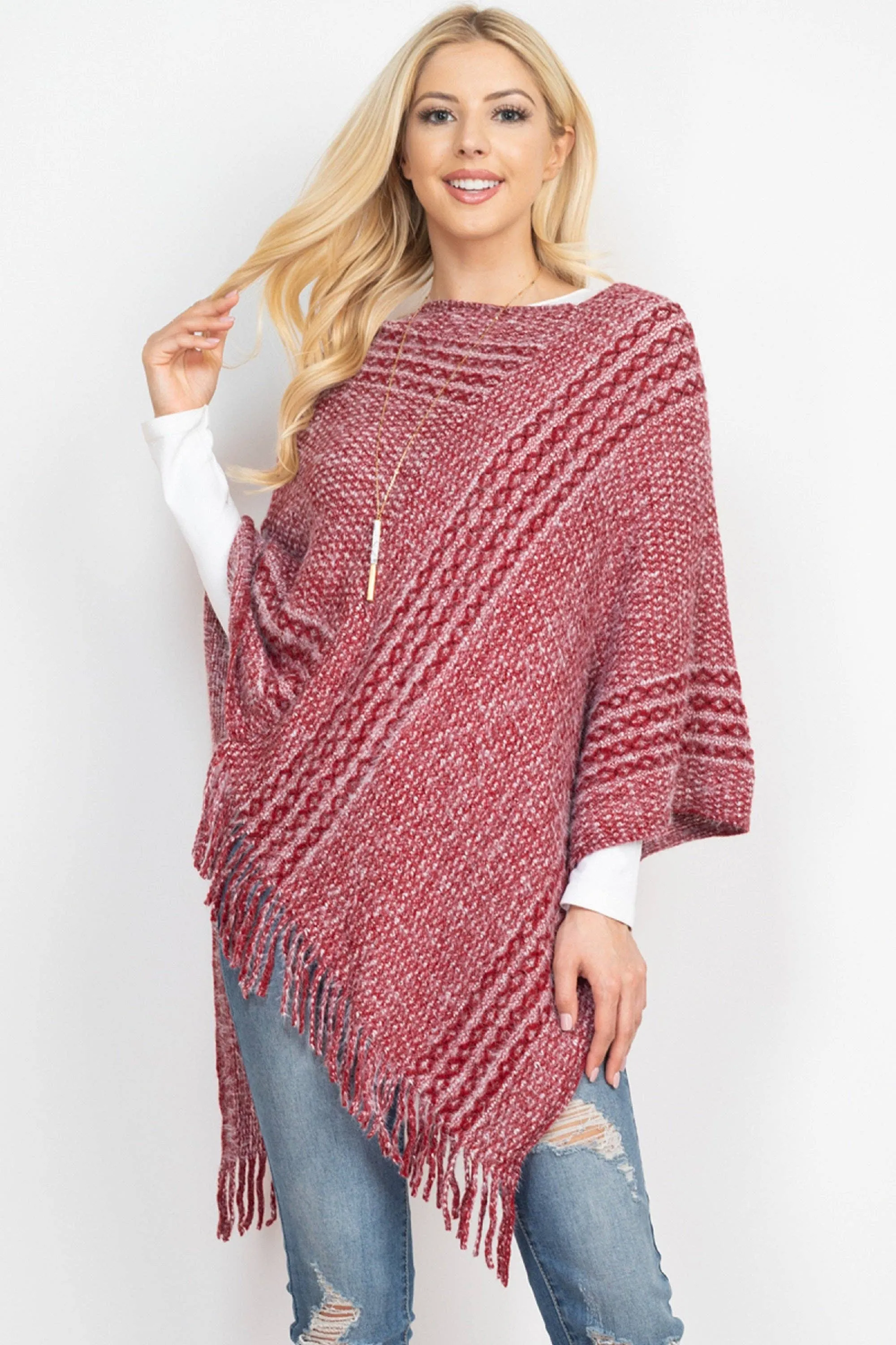 June Knit Fringe Poncho: Ivory