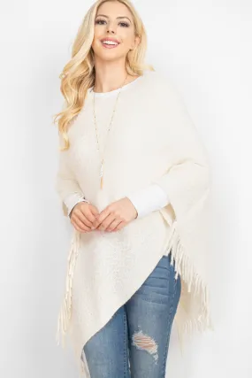 June Knit Fringe Poncho: Ivory