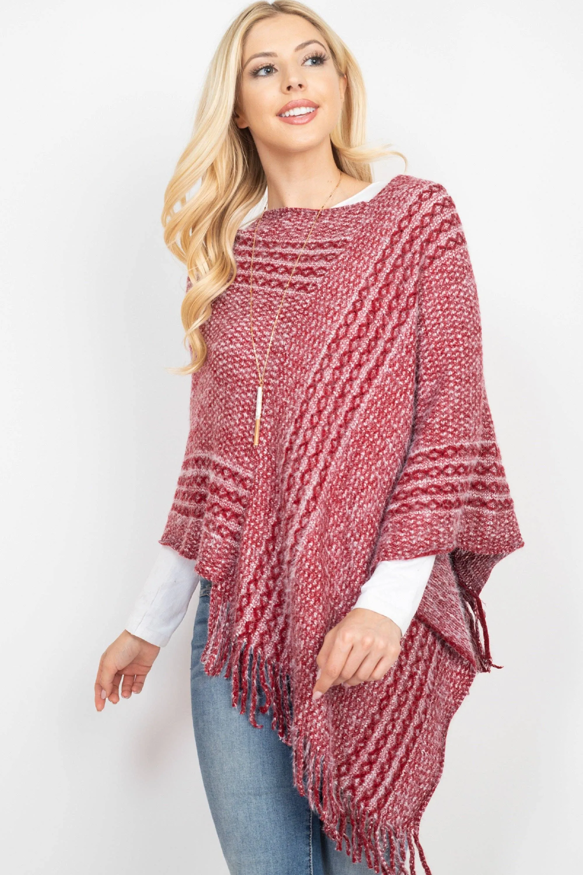 June Knit Fringe Poncho: Ivory