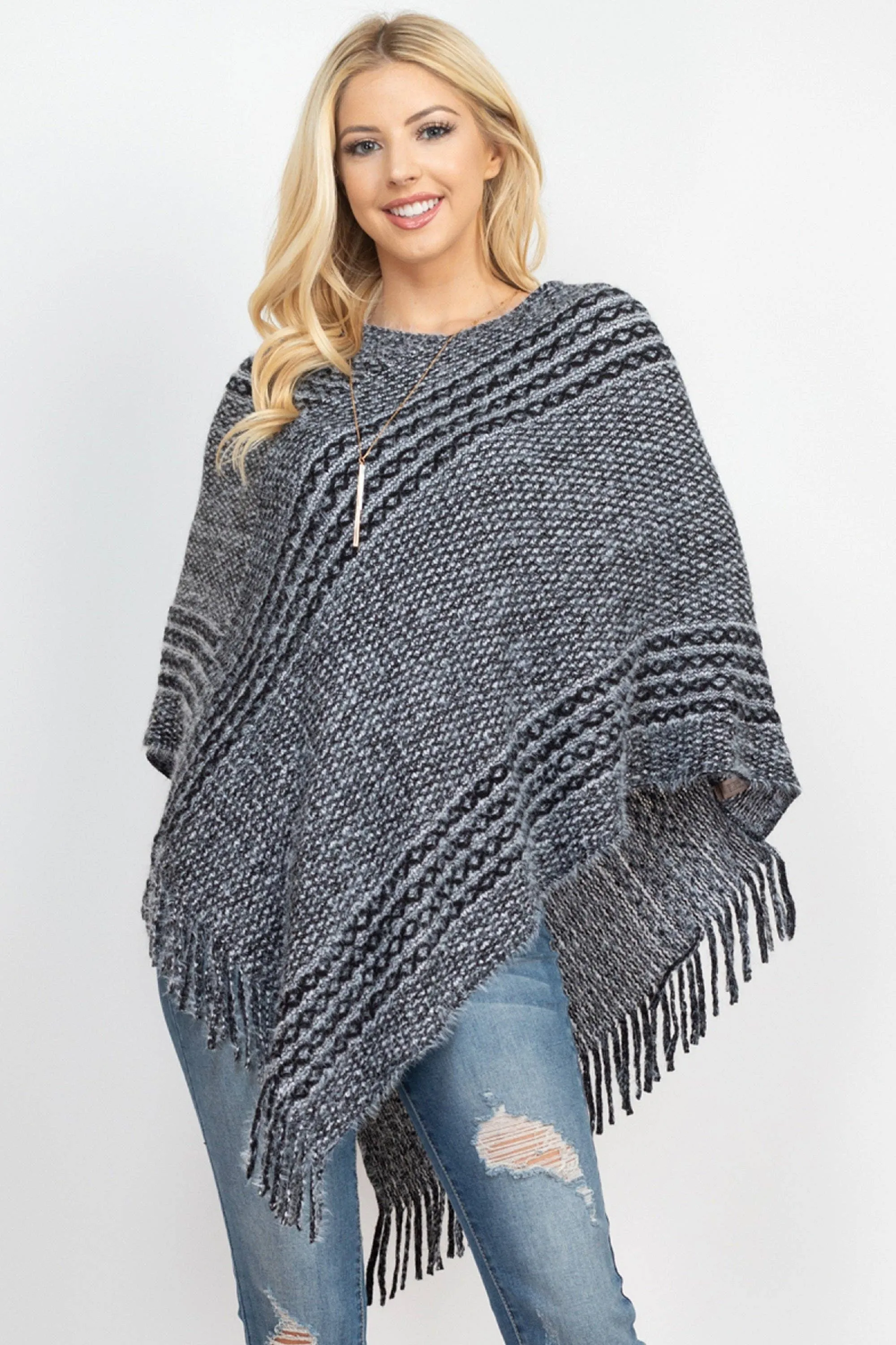 June Knit Fringe Poncho: Ivory