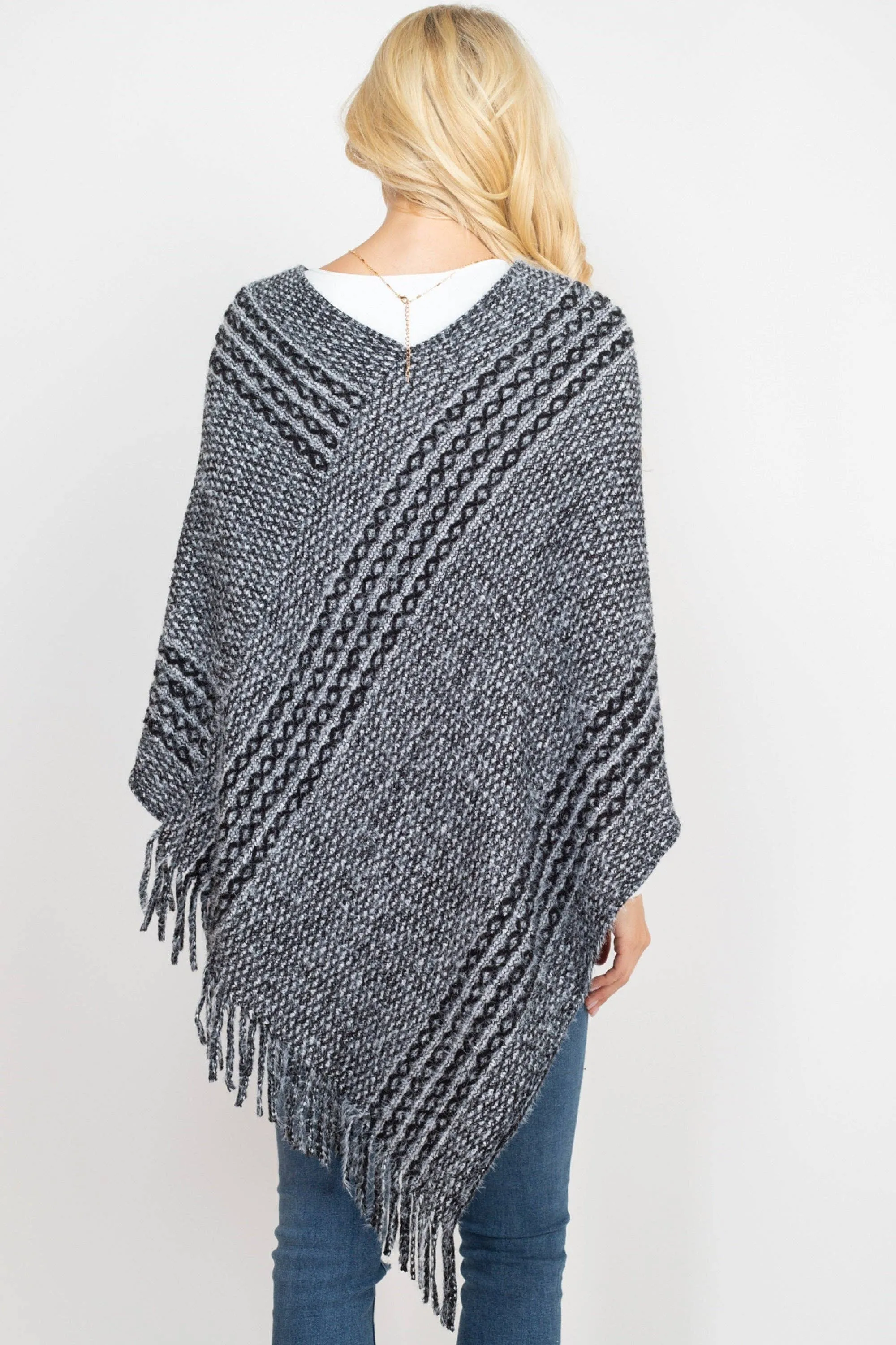 June Knit Fringe Poncho: Ivory