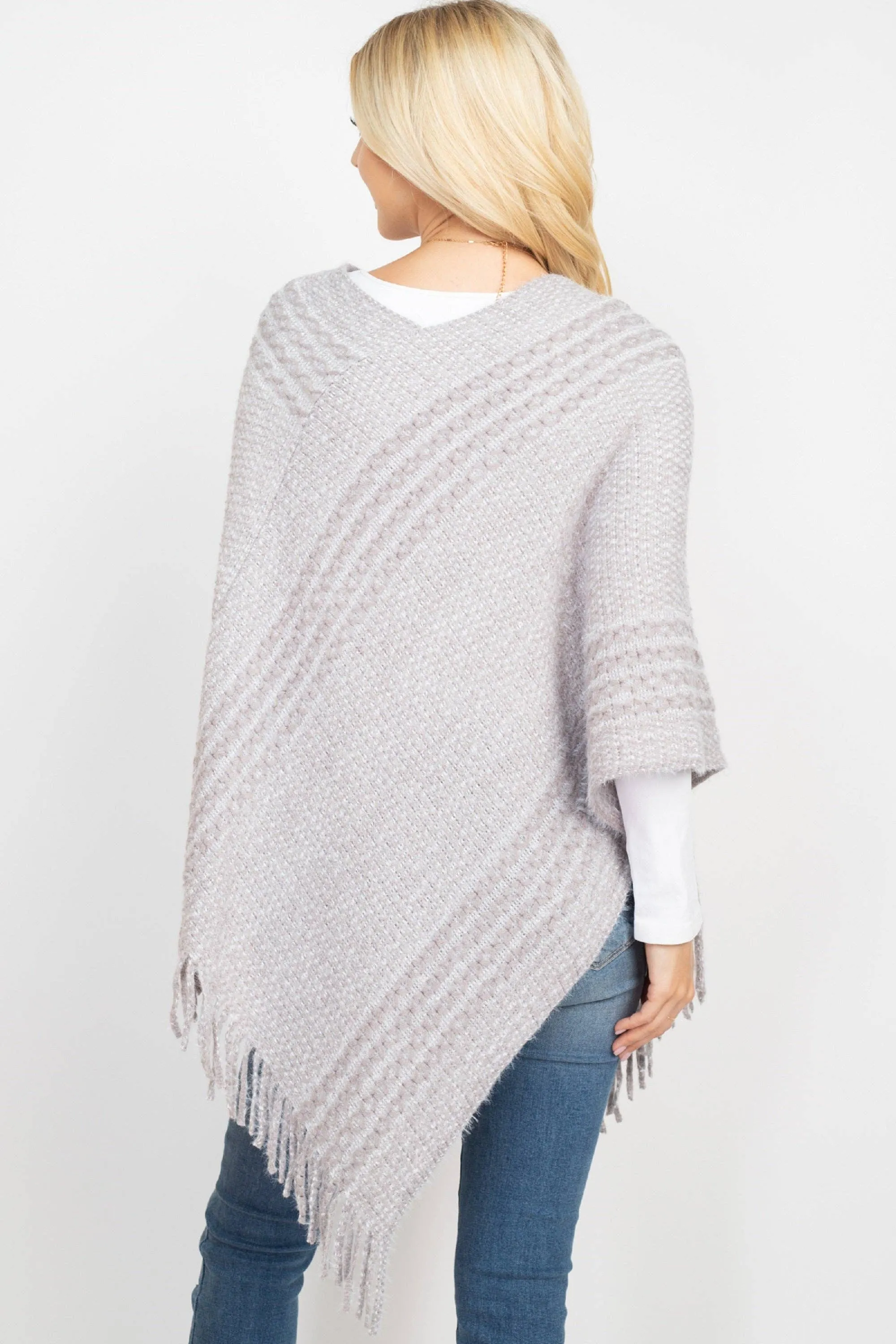 June Knit Fringe Poncho: Ivory