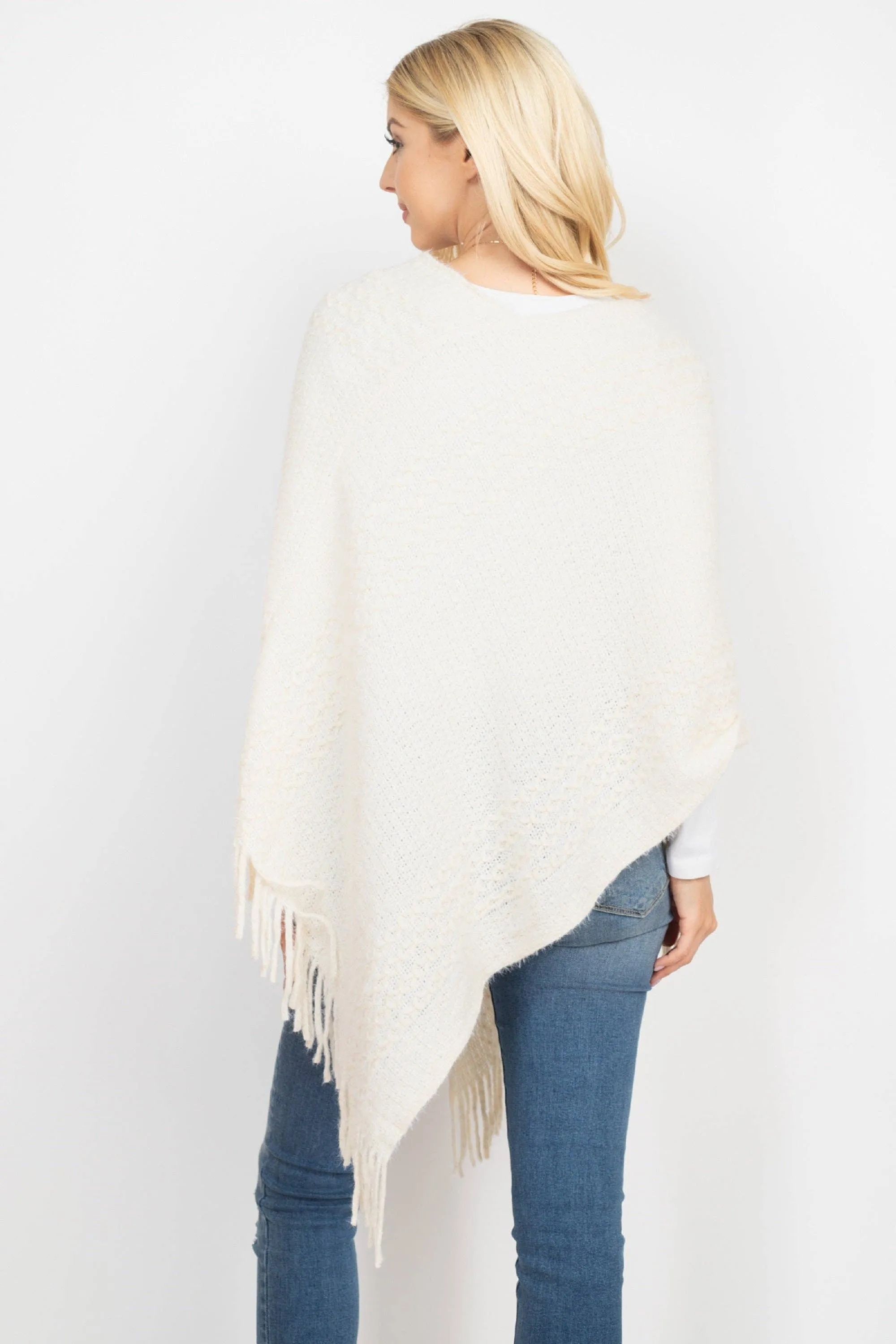 June Knit Fringe Poncho: Ivory