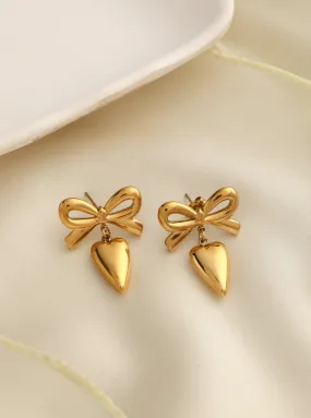 Klissaa Steel Bow-Heart Earrings -Gold