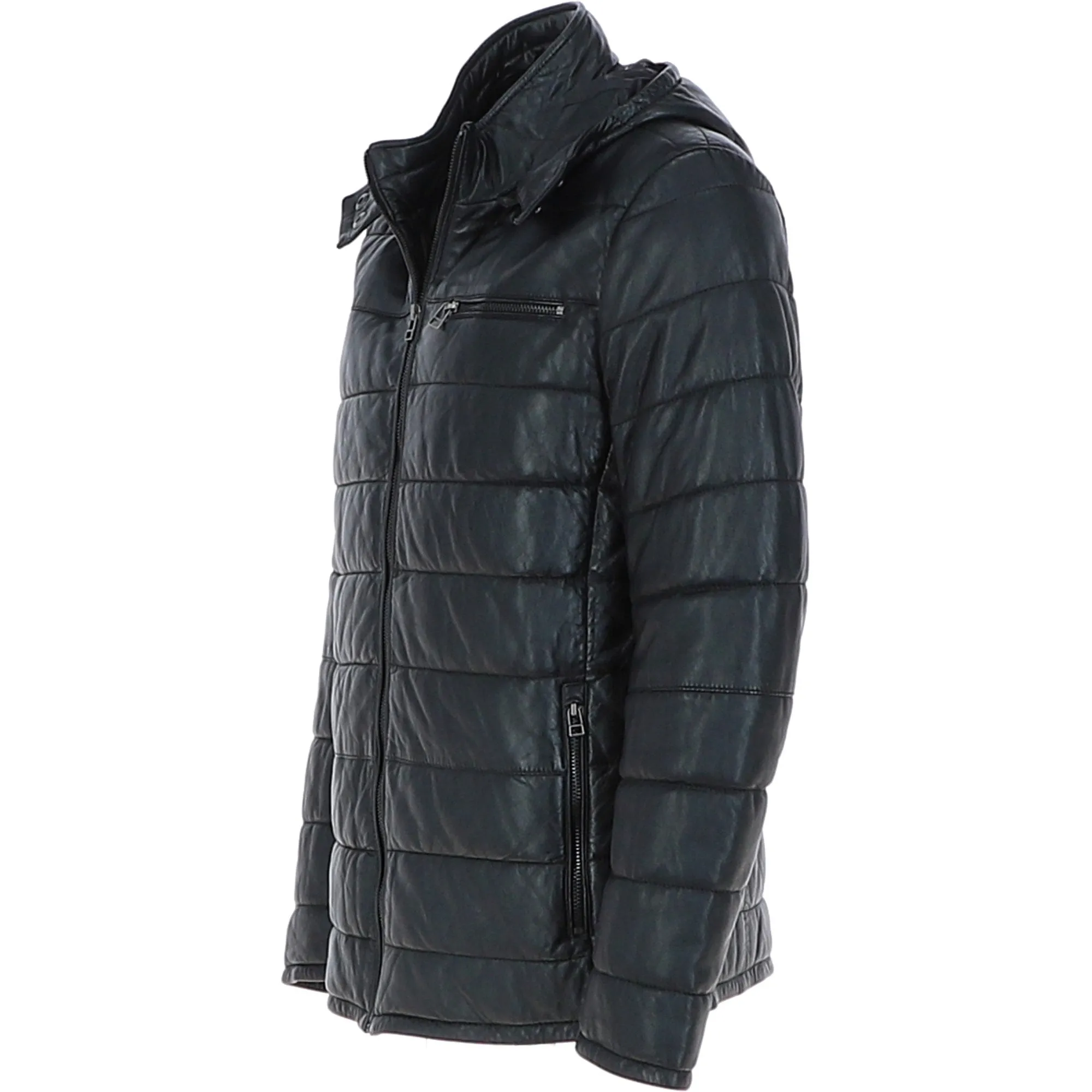 Men's Detachable Hood Leather Jacket Black: B-Ryan