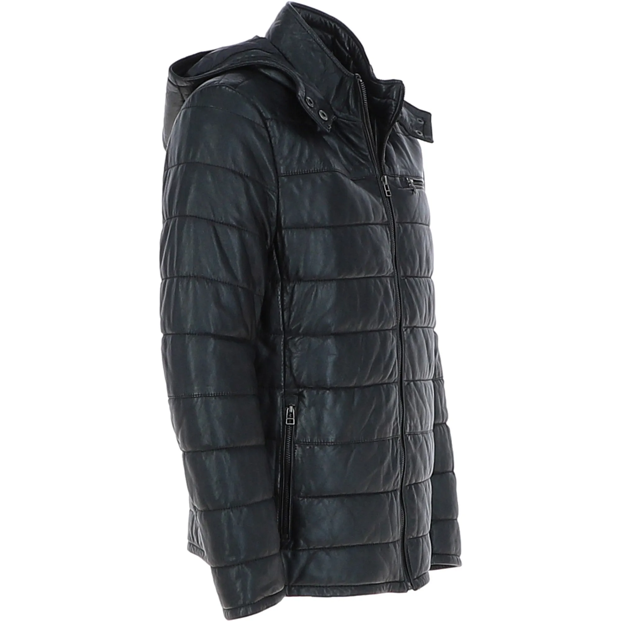 Men's Detachable Hood Leather Jacket Black: B-Ryan