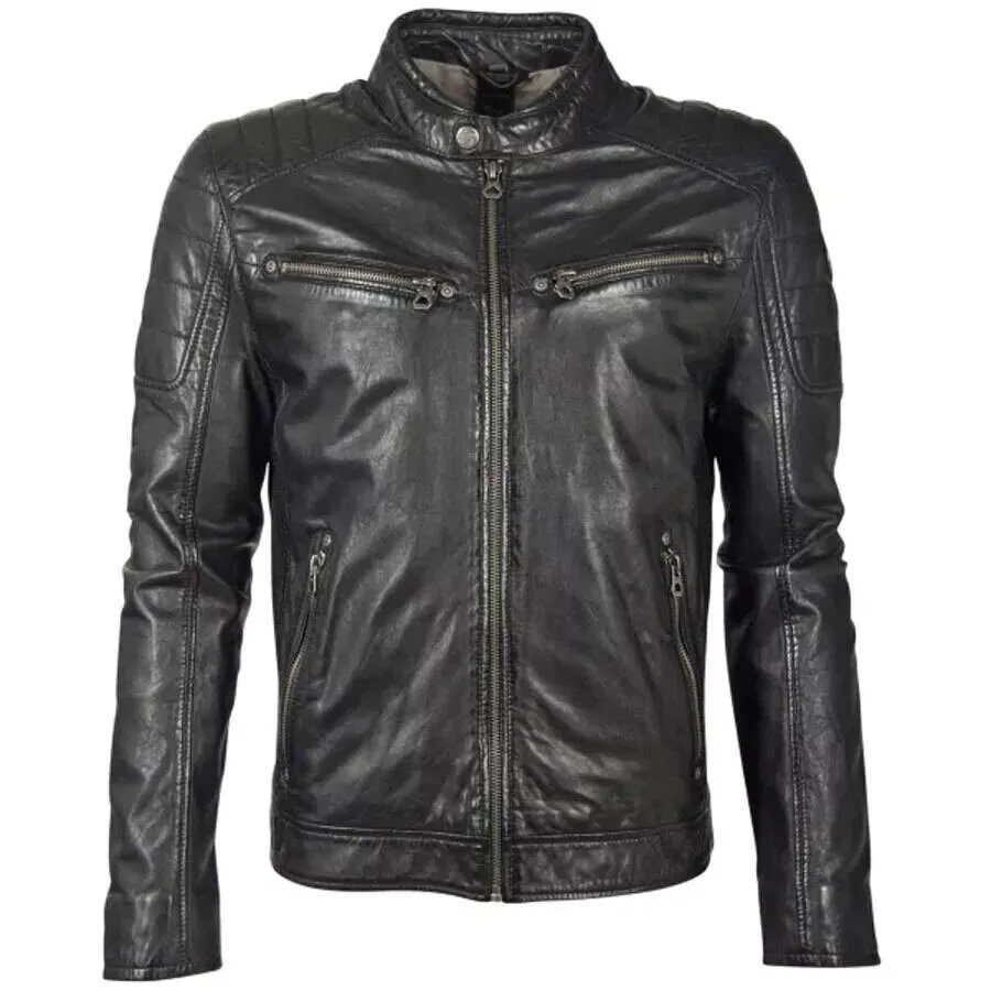 Men's black motorcycle style leather jacket 13197