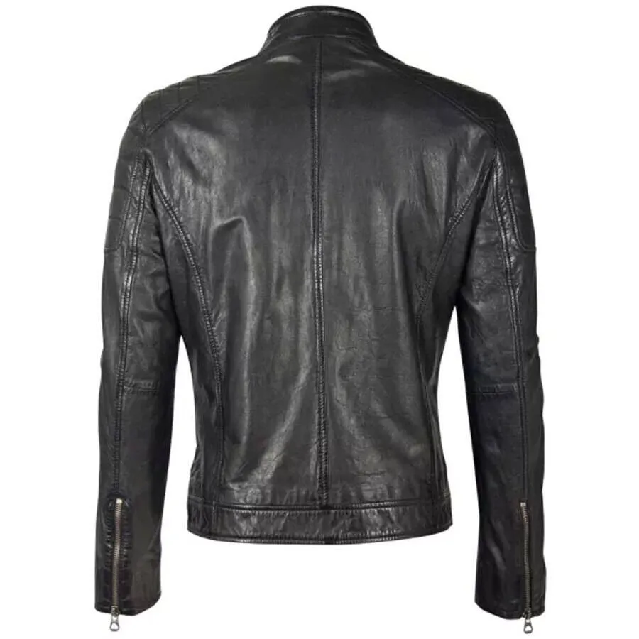 Men's black motorcycle style leather jacket 13197