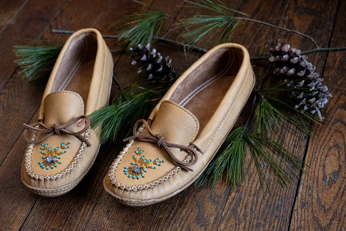 Men's Soft Sole Moose Hide Leather Beaded Moccasins