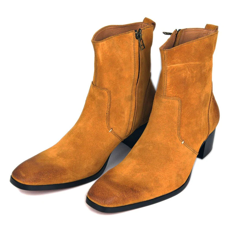 Men's Winter Cowboy Riding Real Suede Leather Med Heel Boots