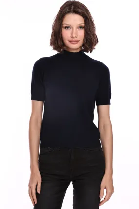 Minnie Rose Cashmere Mock Short Sleeve Mock Neck Top