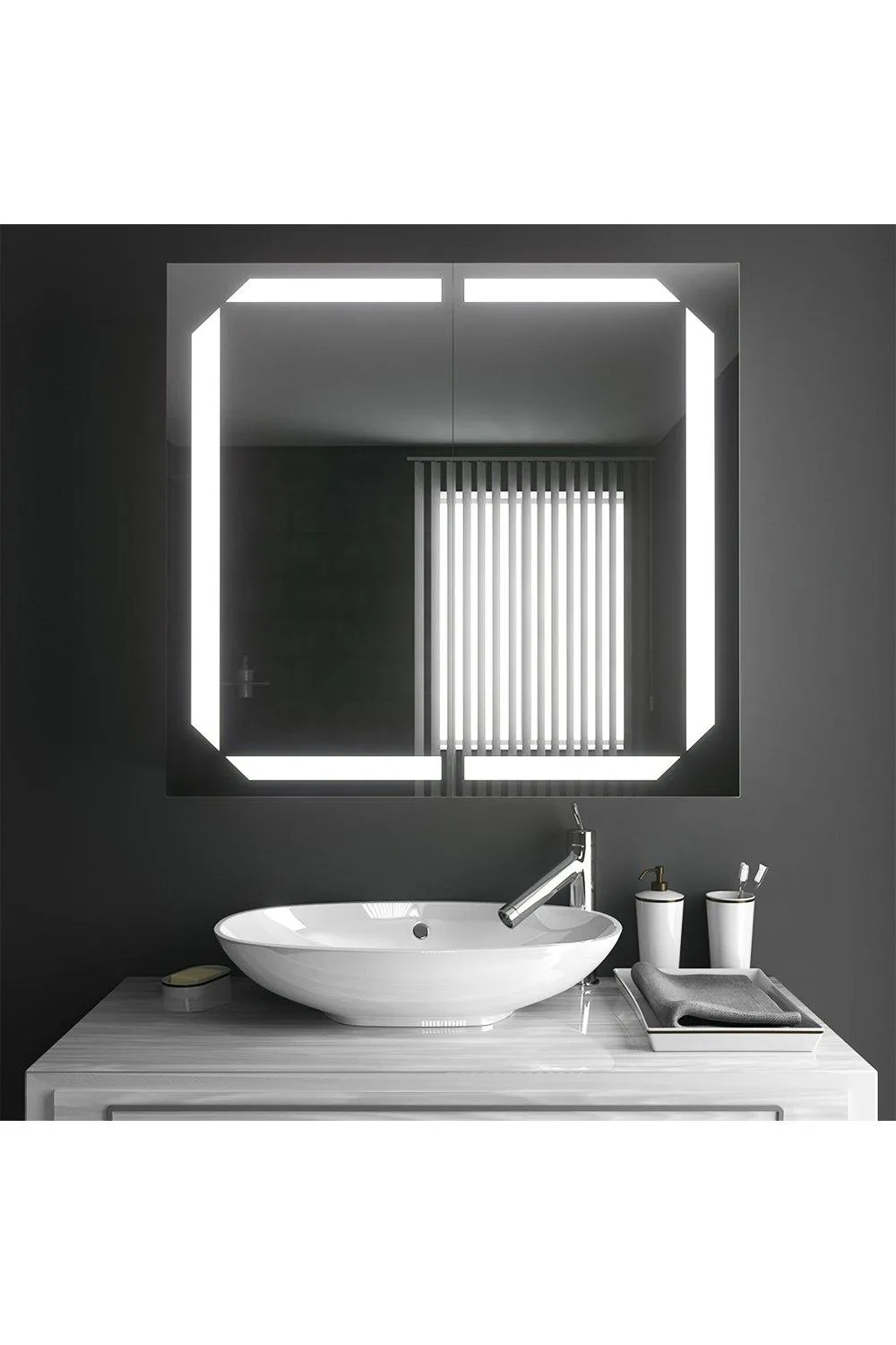 Mirrors | 0-Shaped LED Anti-Fog Double-Door Mirror Cabinet with Sensor Switch and Bluetooth Speaker | Living and Home