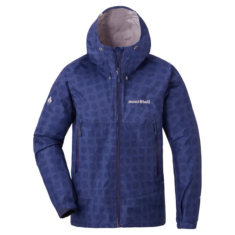 Montbell Women's Rain Jacket GORETEX Rain Dancer Print - Blueberry Waterproof Lightweight Hooded Windproof