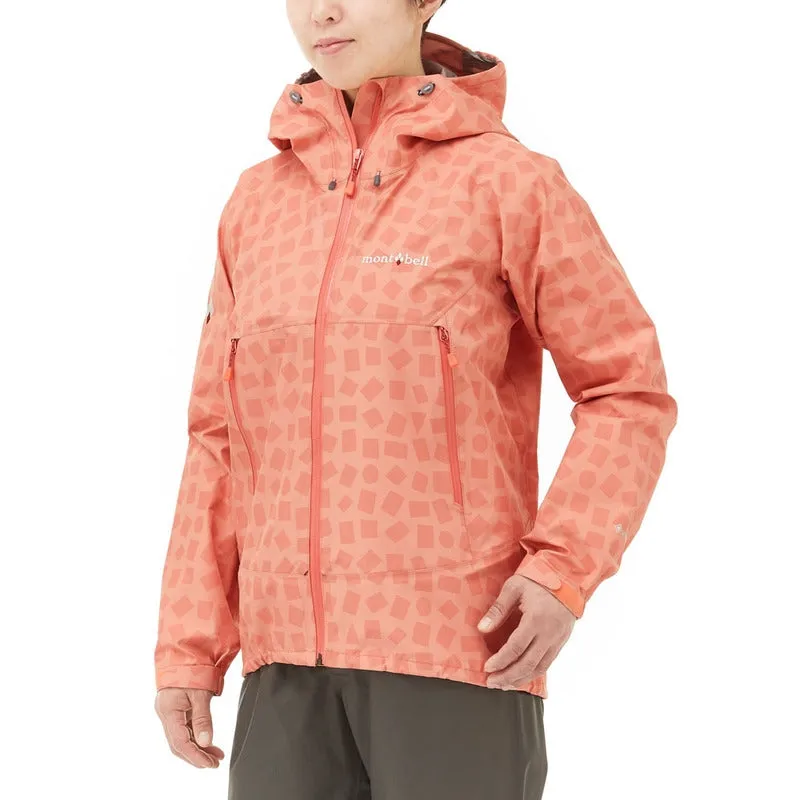 Montbell Women's Rain Jacket GORETEX Rain Dancer Print - Blueberry Waterproof Lightweight Hooded Windproof