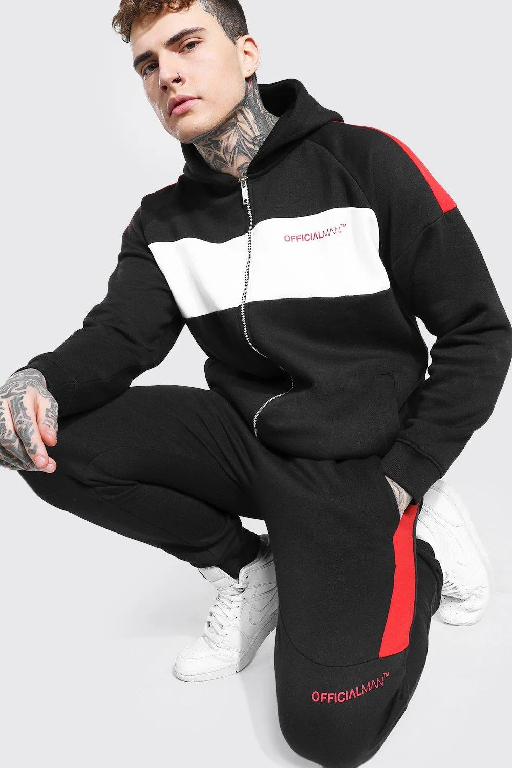 Official Man Colour Block Zip Hood Tracksuit | boohooMAN UK