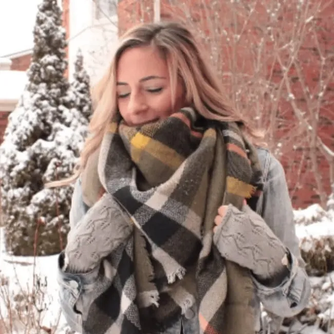 Olive Check Oversized Scarf