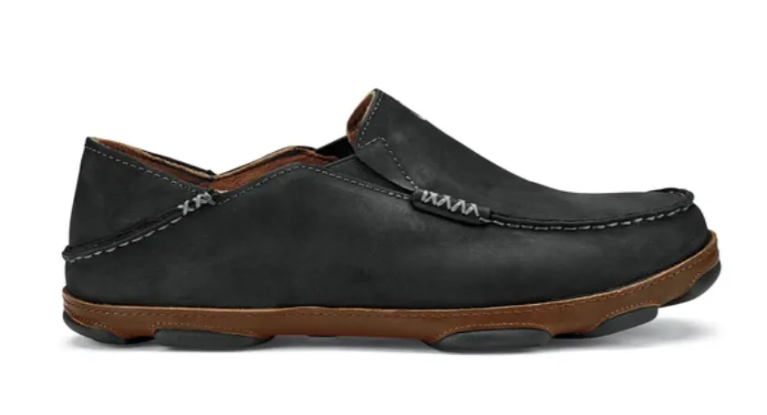 OluKai Mens Moloa Leather Slip On- Black/Toffee