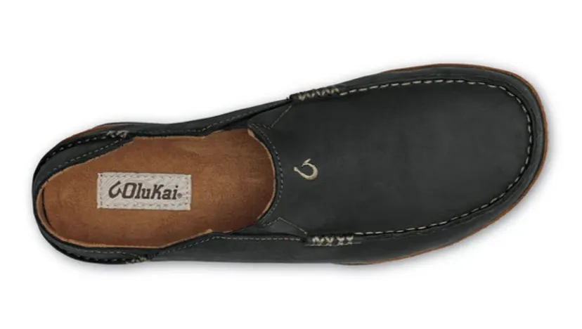 OluKai Mens Moloa Leather Slip On- Black/Toffee