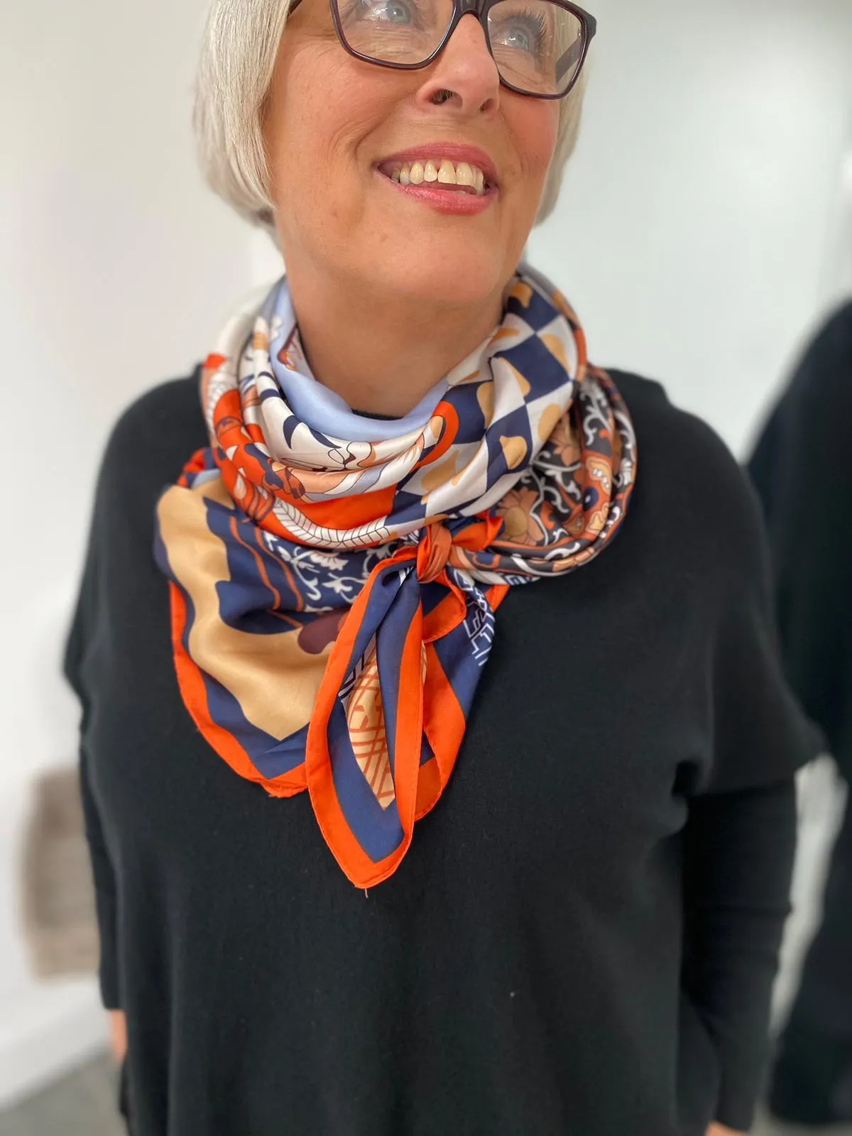 Orange Multi Patterned Silk Style Scarf