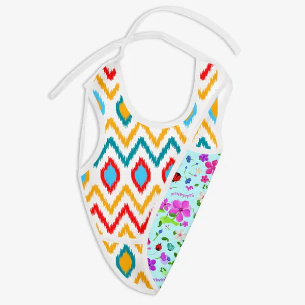 Pack of 2 Waterproof Cloth Bib (Ikat Chevron - Periwinkle + Fairy Lights - Baby Hearts)