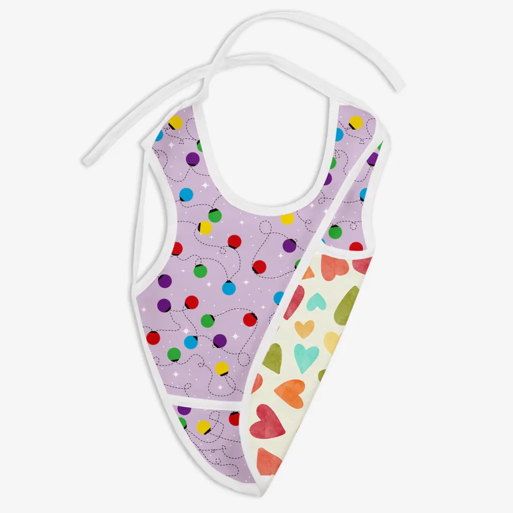 Pack of 2 Waterproof Cloth Bib (Ikat Chevron - Periwinkle + Fairy Lights - Baby Hearts)