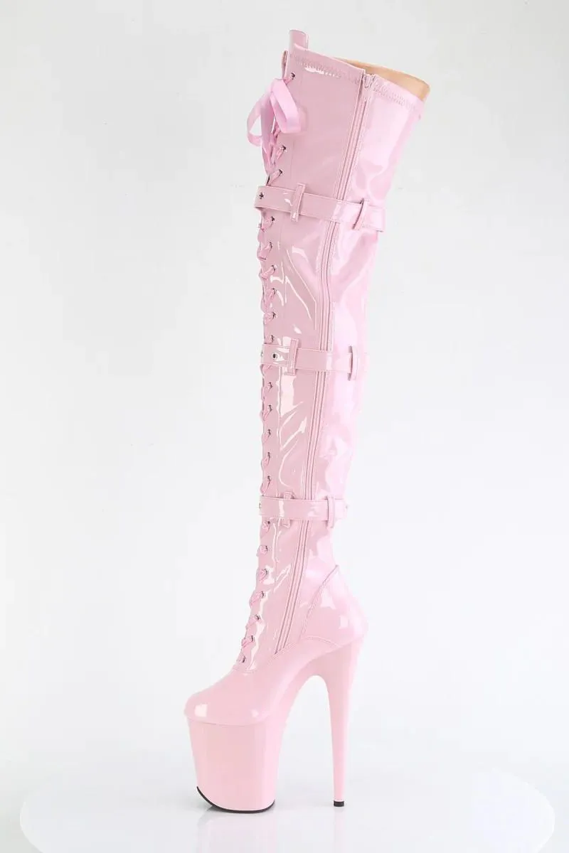 Pleaser USA Flamingo-3028 8inch Thigh High Pleaser Boots - Patent Baby Pink