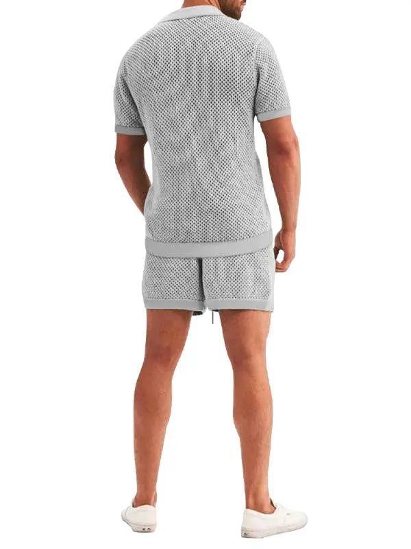 See-Through Short-Sleeved Men Cardigan Outfit Set