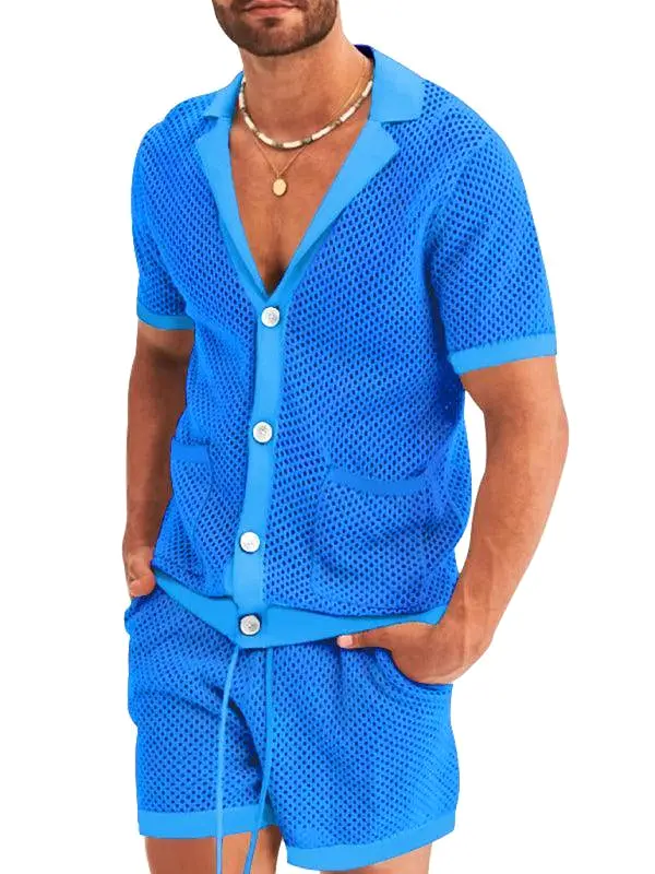 See-Through Short-Sleeved Men Cardigan Outfit Set