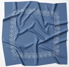 Silk Twill Scarf - Daisy in Denim Blue