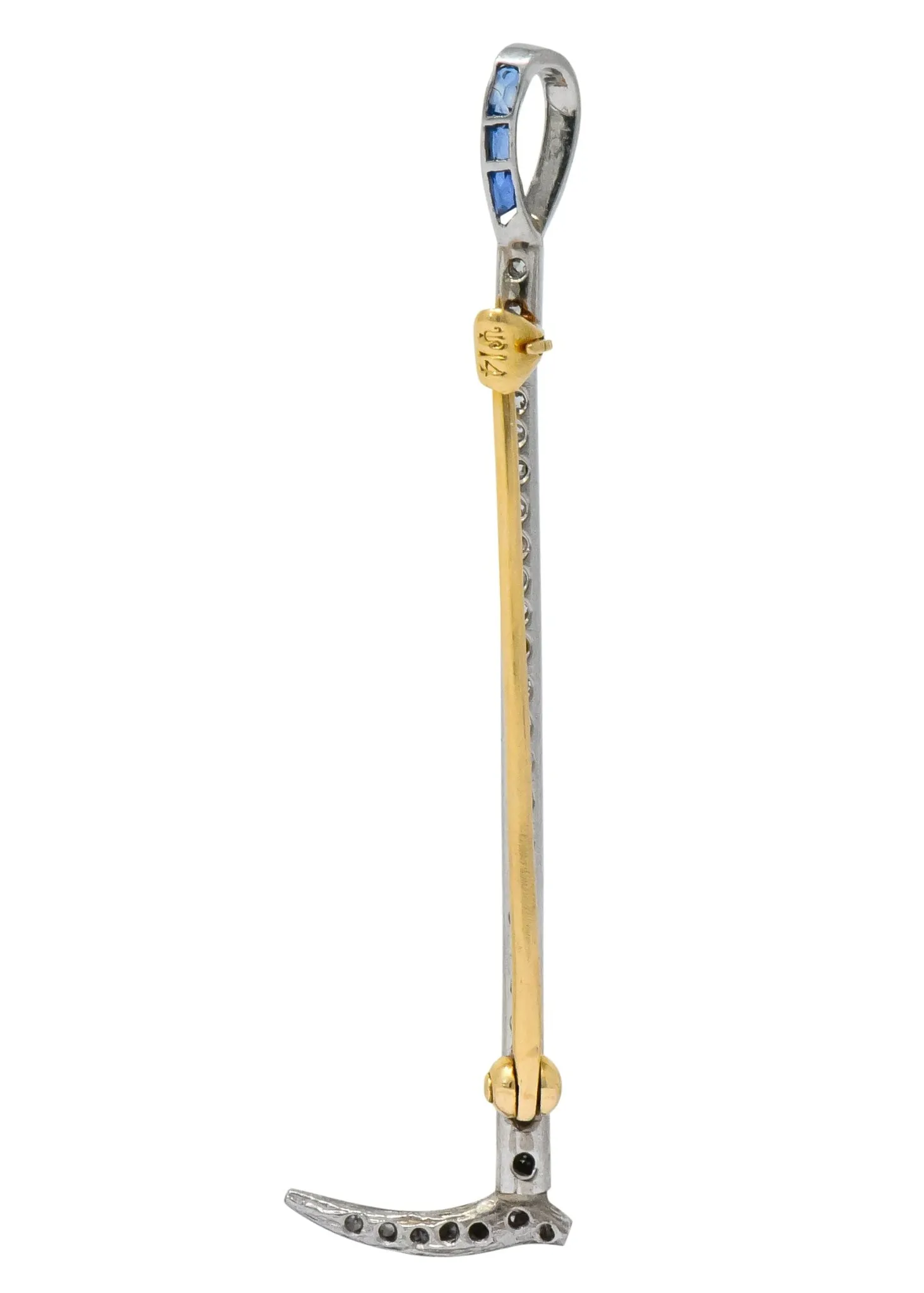 Sloan & Co. Edwardian Diamond Sapphire Platinum 14 Karat Gold Horse Riding Crop Brooch