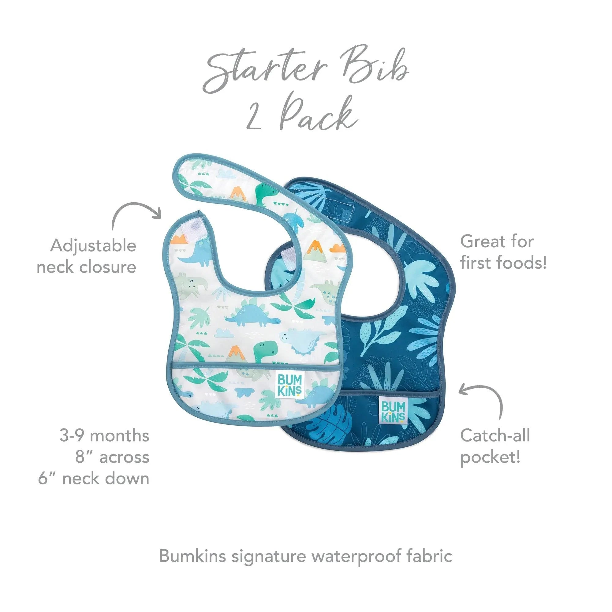 Starter Bib 2 Pack: Dinosaurs & Blue Tropic