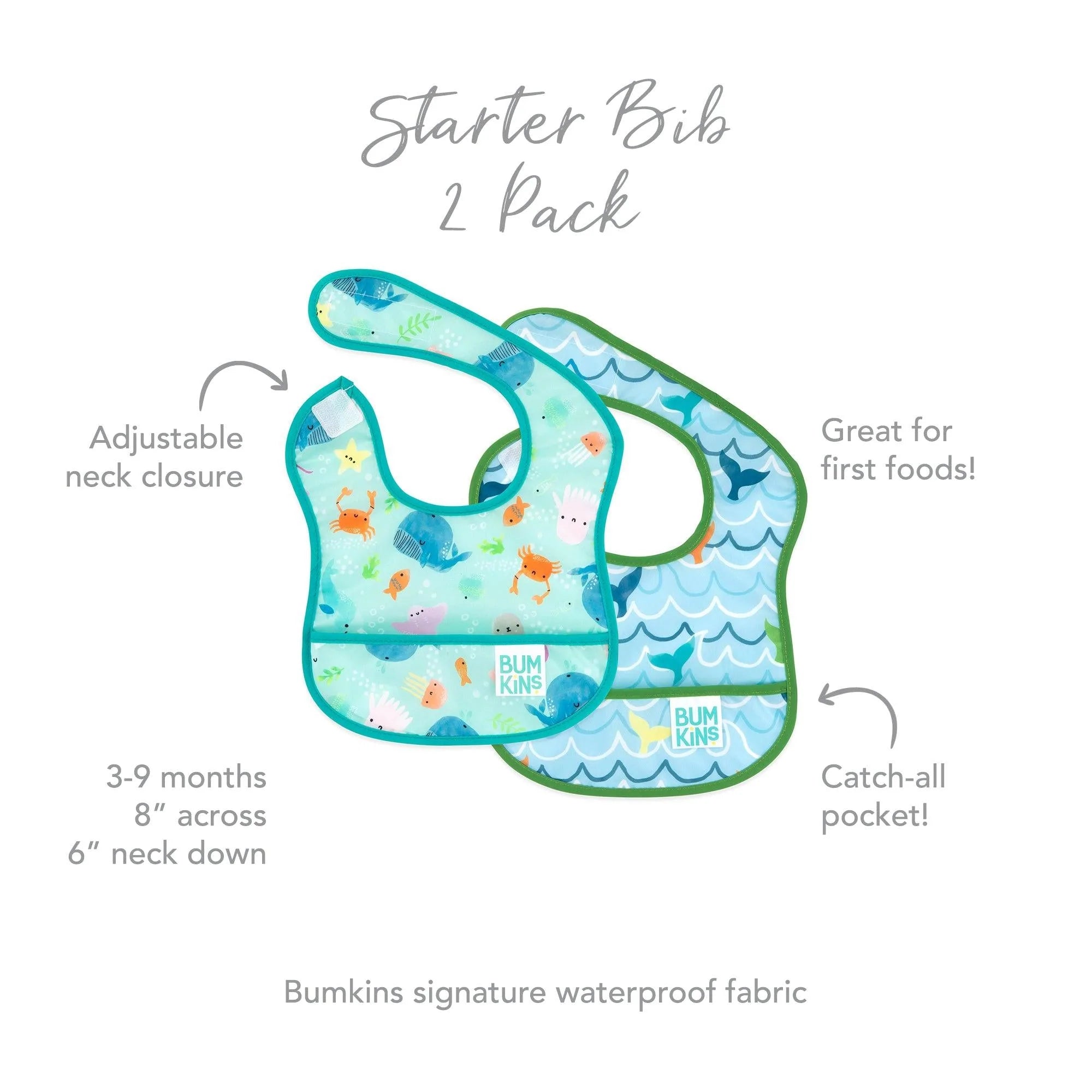 Starter Bib 2 Pack: Ocean Life & Whale Tail