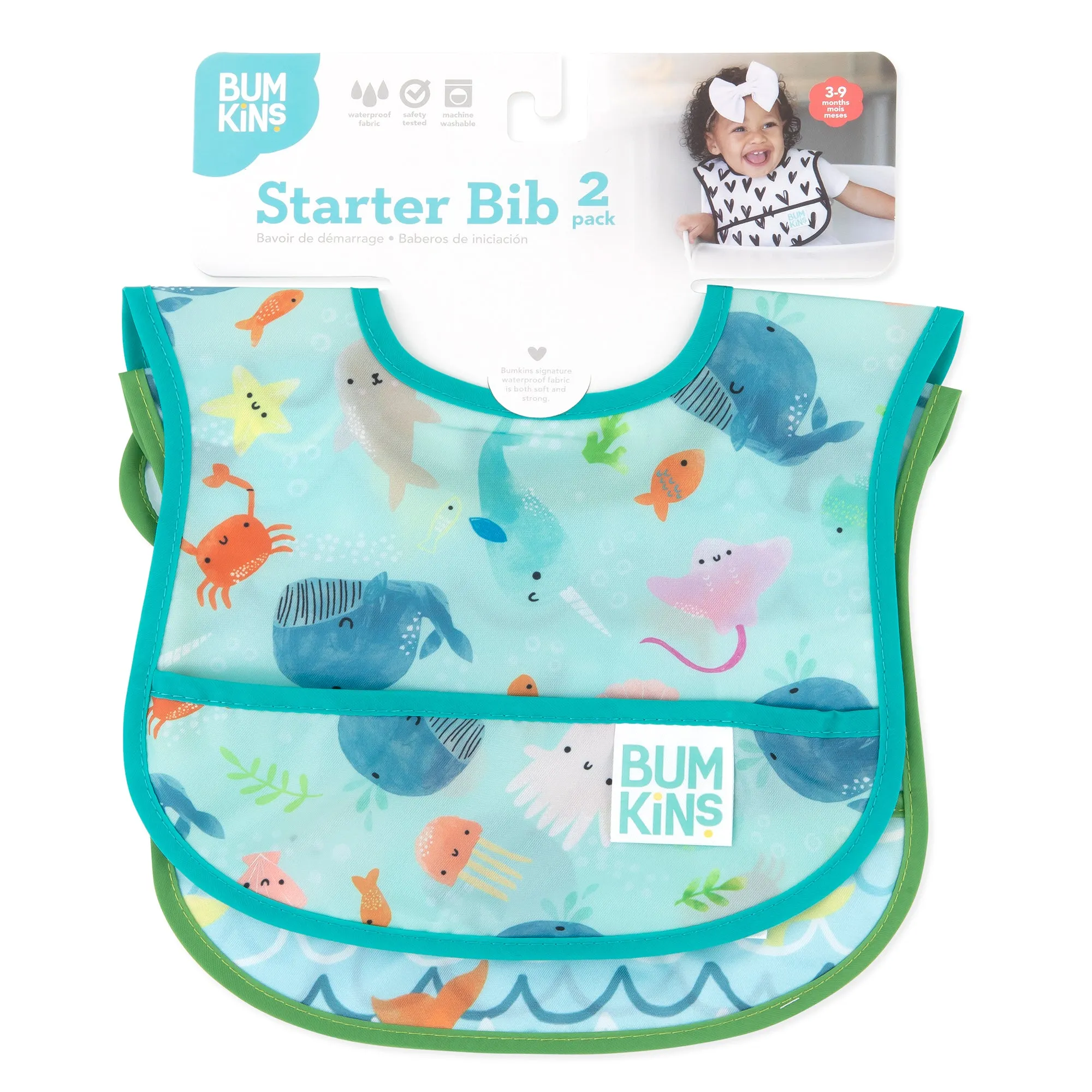 Starter Bib 2 Pack: Ocean Life & Whale Tail