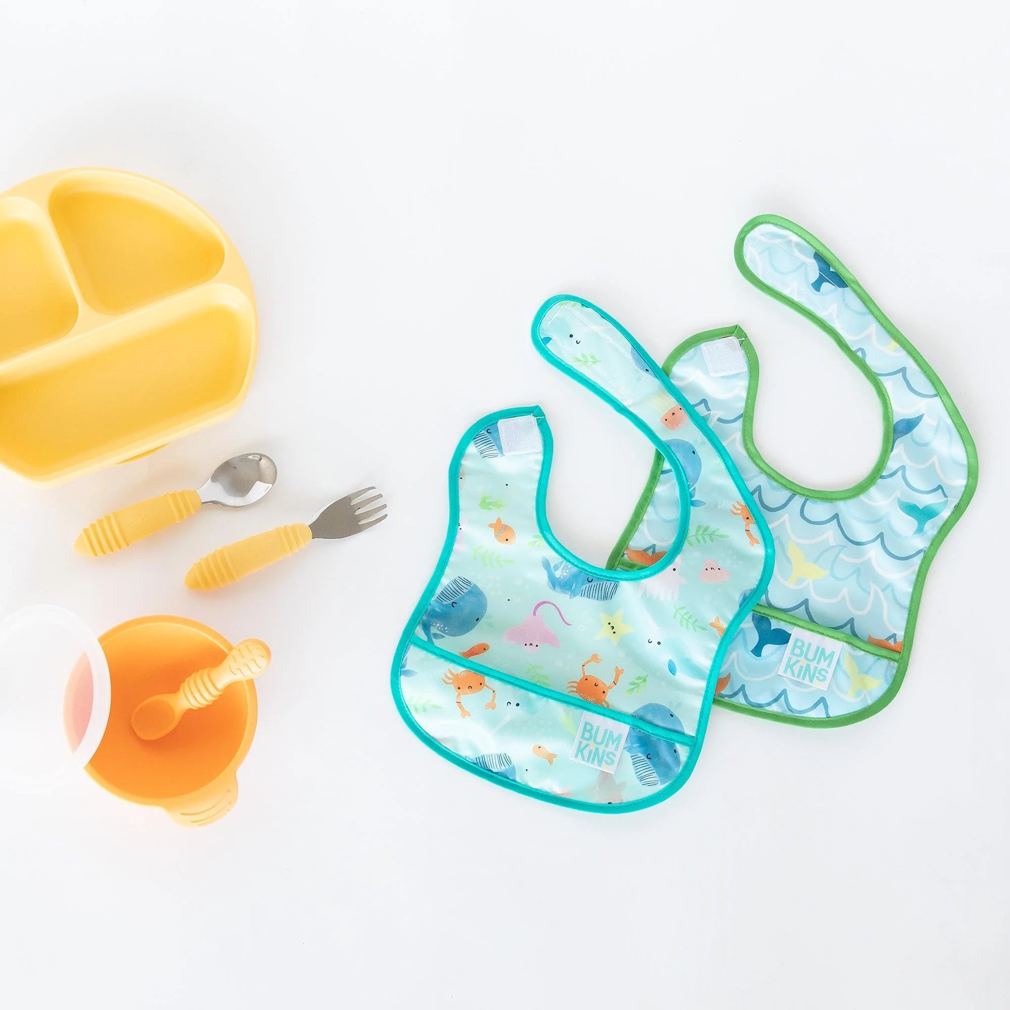 Starter Bib 2 Pack: Ocean Life & Whale Tail