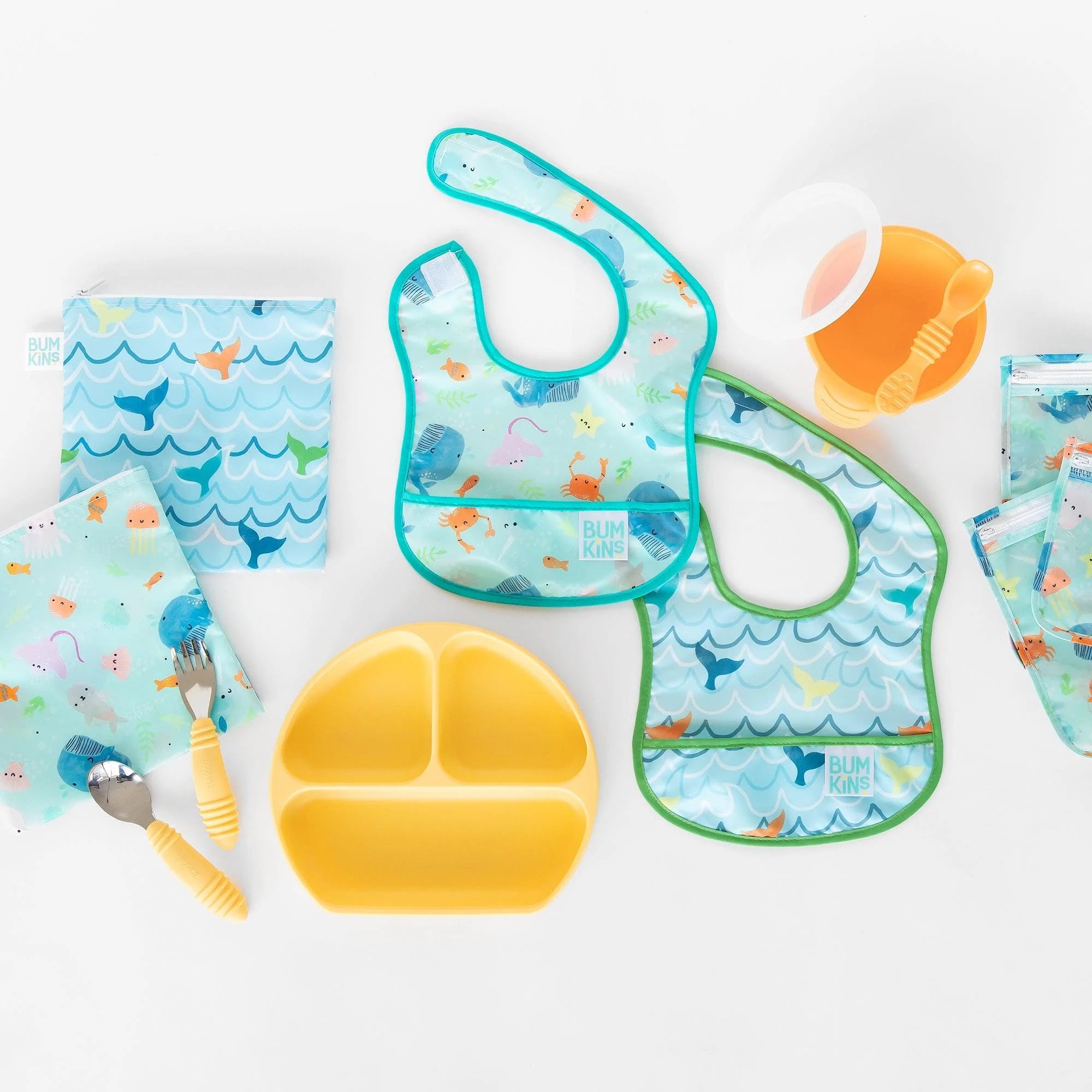 Starter Bib 2 Pack: Ocean Life & Whale Tail