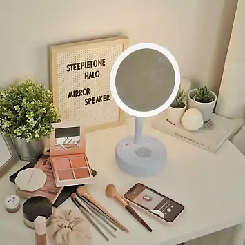 Steepletone Make Up Mirror with Bluetooth Speaker & Lights- Grey | Kaleidoscope